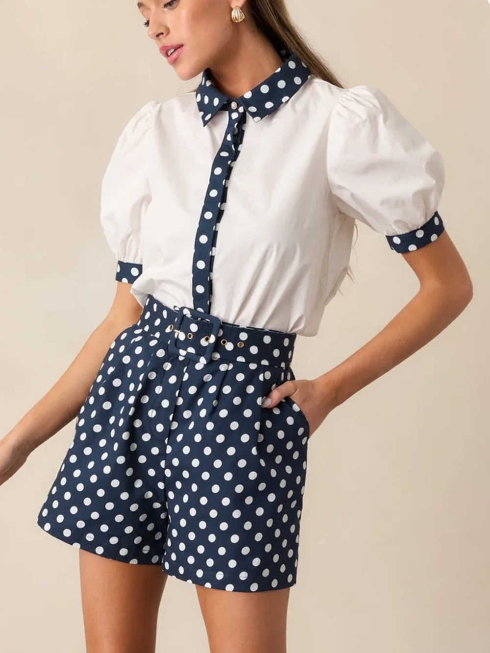 Prosperina Penny Front Button Polka Dot Top